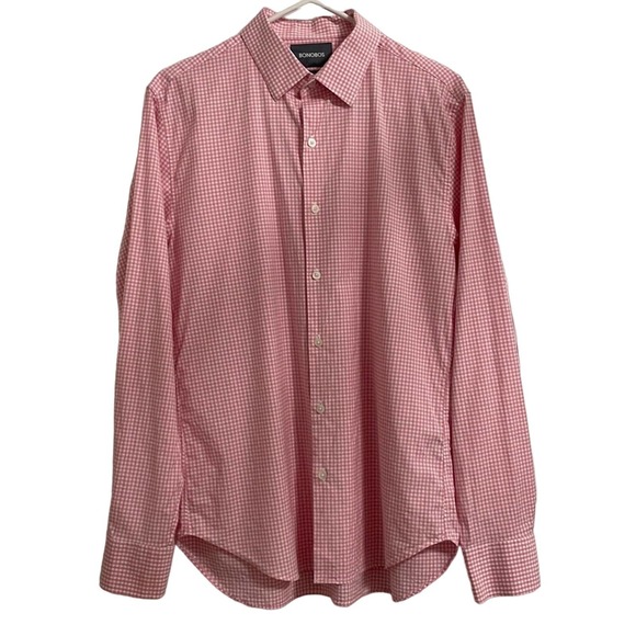 Bonobos Men's Checkered Pink Button Down Size Medium Slim Fit - Picture 1 of 4